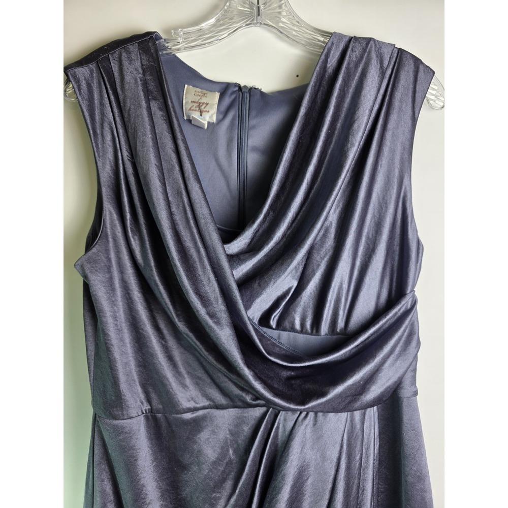 Suzi Chin Maggy Women's 12 Silver Slate Dress Sleeveless Faux Wrap‎ Knee Length - Picture 2 of 12